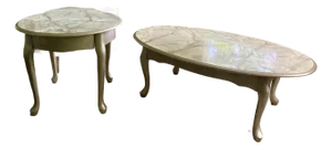 Vintage Coffee/Side Tables With Faux Marble Tops