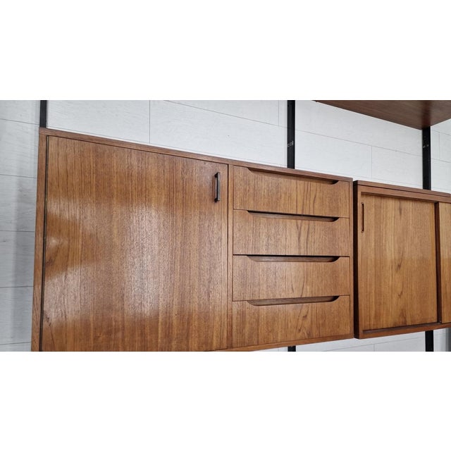 Large Mid-Century Modern Italian Modular Wall Unit in Teak, Black Lacquered Metal and Brass, 1960s For Sale - Image 6 of 18