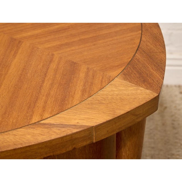Vintage Brown Saltman Mid-Century Modern Round Walnut Side Table With Geometric Top For Sale In Los Angeles - Image 6 of 12