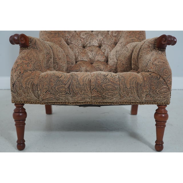Brown Stickley Tufted Upholstered Cherry Leopold Chair For Sale - Image 8 of 18