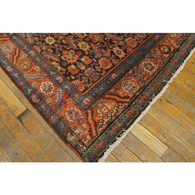 1890s Blue Navy Herati Tribal Antique Bakshaiesh Persian Rug 3'5" X 14'4" Handknotted Wool Carpet For Sale - Image 9 of 10