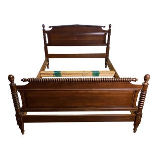 Antique Full Size Walnut Bobbin Bed With Canon Ball Finials. For Sale