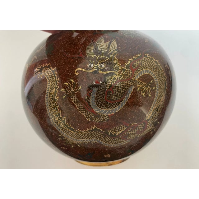 Exceptional Antique Japanese Cloisonné Vase – Brown Gold Fleck (Aventurine) Dragon Motif – Meiji Period Artistry For Sale - Image 14 of 15