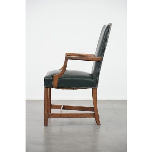 English Green Cowhide and Wooden Gainsborough Desk Chair For Sale - Image 5 of 13