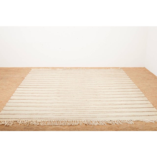 Handwoven Wool Rug in Beige Brown Stripes For Sale - Image 3 of 12