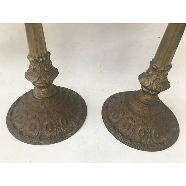 Vintage Mid Century Large Brass Altar Style Candle Holders- a Pair For Sale In Miami - Image 6 of 10