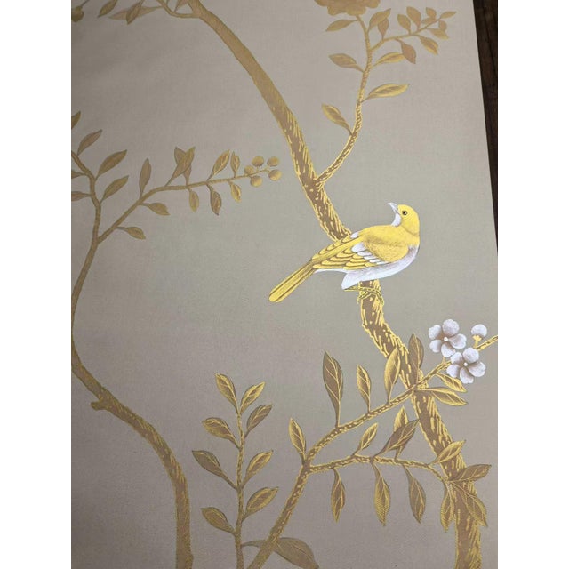 Not Yet Made - Made To Order Hand-Painted Gold Chinoiserie Wallpaper Panels – Luxury Botanical Wall Mural, Elegant Bird & Floral Design, 3 Panels 29x96” For Sale - Image 5 of 5