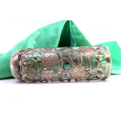 Glass Cup with Silver Structure and Cut-Out Floral Motifs For Sale - Image 6 of 7