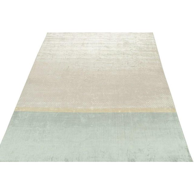 Modern Rug & Kilim’s Modern Rug in Blue With Gold Stripe and Beige Geometric Pattern For Sale - Image 3 of 7