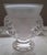 This vintage Lalique Saint Cloud crystal flower vase is a classic mid-century modern design featuring a conical frosted...