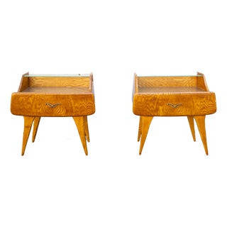 Vintage Bedside Tables in Wood and Glass, Italy, 1950s, Set of 2 For Sale