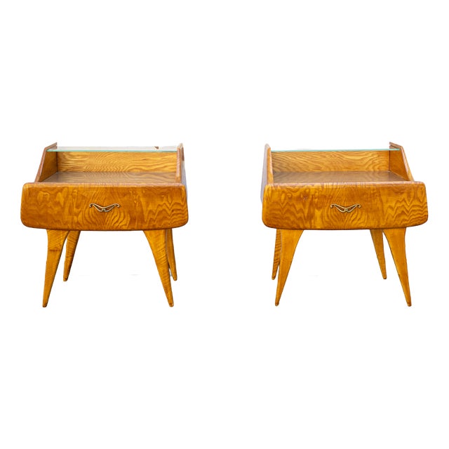 Vintage Bedside Tables in Wood and Glass, Italy, 1950s, Set of 2 For Sale
