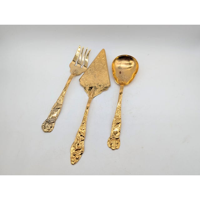 1960s William Adams Italy Gold Tone Serving Utensils Set - Cake Server, Raimond Meat Fork, Serving Spoon- 3 Pieces For Sale - Image 4 of 11