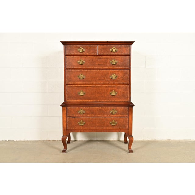 Baker Furniture Georgian Carved Walnut and Burl Wood Seven-Drawer Highboy Dresser, Circa 1960s For Sale - Image 15 of 15