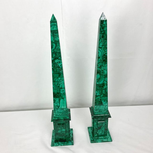 1950s Natural Malachite Obelisk Pair For Sale - Image 5 of 11