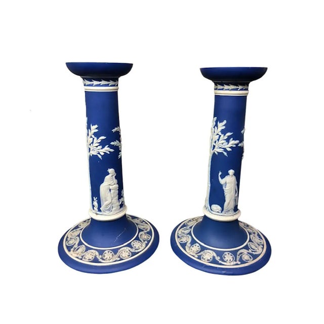 Ceramic Antique Wedgwood Jasperware Candle Holders- a Pair For Sale - Image 7 of 7