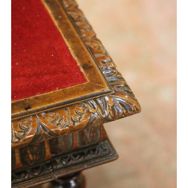 Late 19th Century 19th Century French Louis XIII Carved Walnut Side Table With Velvet Top For Sale - Image 5 of 15
