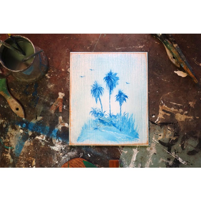 Three Palms, 10 x 10 x .125 inches, oil on gessoed birch panel Inspired by the look of shattered silk and delftware....