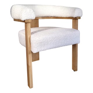 Armchair in Wood and White Bouclé Fabric, 2010s For Sale