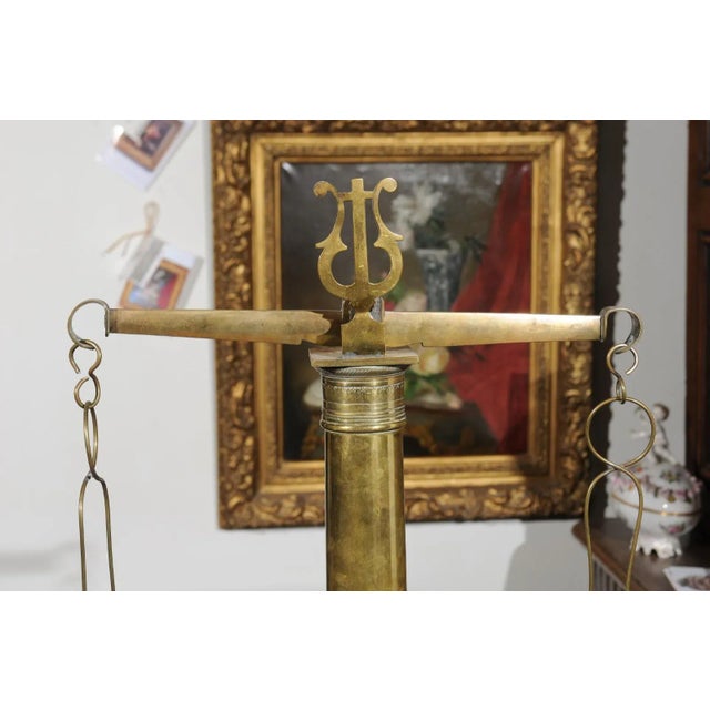 English 19th Century Brass Herbalist Scale with Central Column and Lyre Motif For Sale - Image 4 of 11