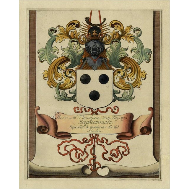 Coat of Arms of Theodorus Van Bleiswijk, Netherlands, 1680s, Paper For Sale - Image 6 of 6