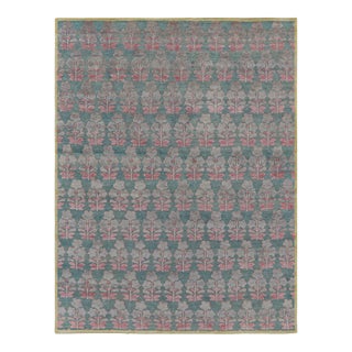 Rug & Kilim’s Block Print Rug Design with Pink and Green Floral Pattern - 3x12 For Sale