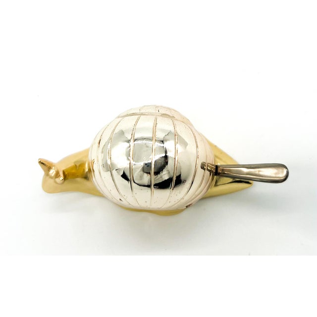 Metal Vintage Silver Plated Snail Salt Cellar With Gold Toned Body, Spoon and Liner – Mid-Century Whimsical Tableware For Sale - Image 7 of 10
