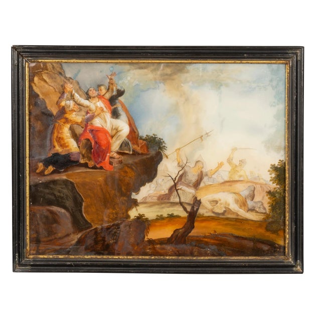 Early 19th Century European Reverse Paintings on Glass - a Pair For Sale - Image 5 of 12
