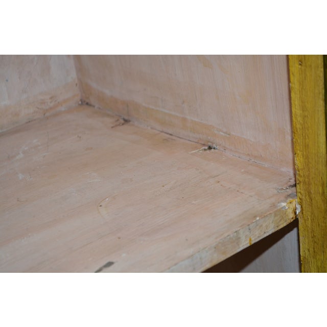 1990s Rustic Heavy Wooden Cabinet / Nightstand W/ Green Trim Patina & Single Glass Door For Sale - Image 9 of 18