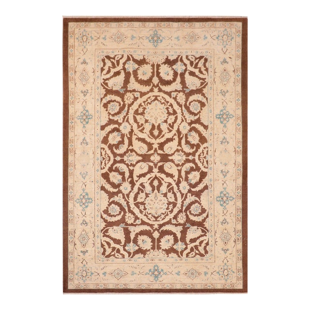 Bohemien Ziegler Brown Tan Hand-Knotted Wool Rug - 5'11'' X 9'0'' For Sale
