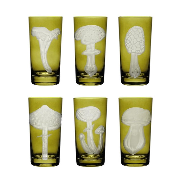 Olive ARTEL Mushrooms Collection Highball in Olive - Set of 6 For Sale - Image 8 of 8
