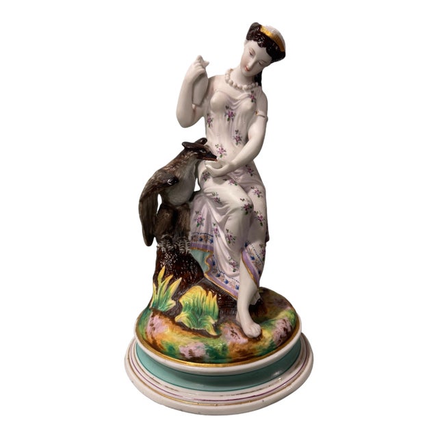 Antique Victorian Figural Bisque Porcelain 11" Statue Hebe & Eagle For Sale