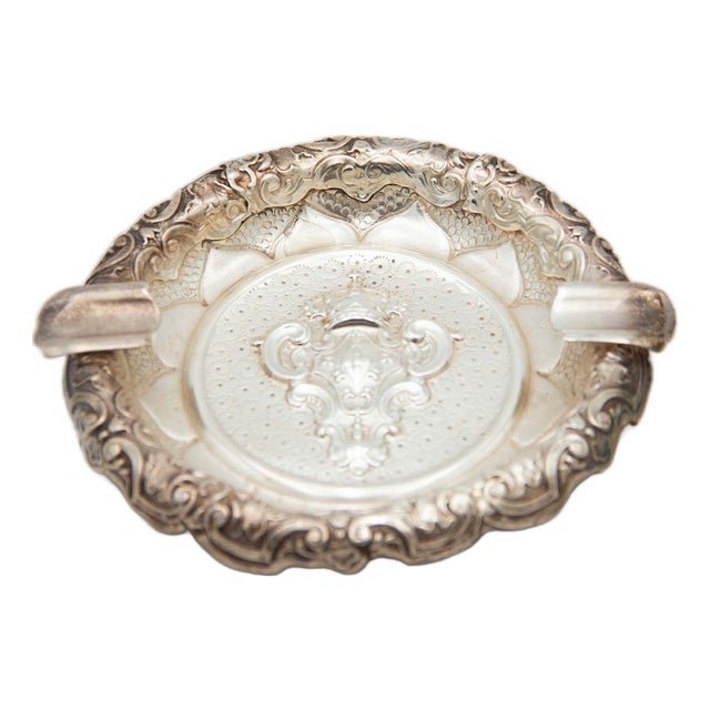 Circular Silver Ashtray with the Coat of Arms of Portugal For Sale