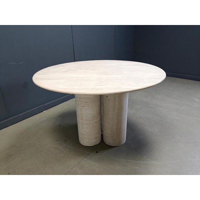 Ivory Italian Round Travertine Dining Table, 1970s For Sale - Image 8 of 14