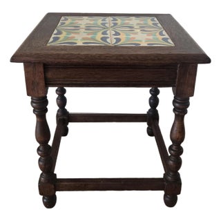 Rare Taylor Tile Side Table | Antique California Arts & Crafts | Antique Oak For Sale