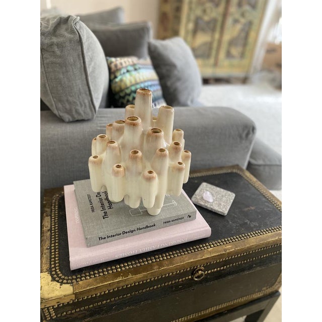 Coral-Shaped Italian Sculptural Beige Ceramic Vase attributed to Bertoncello, 1960s For Sale - Image 13 of 18