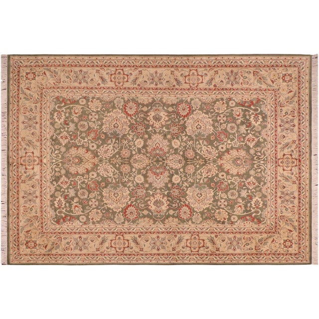Beige Floral 1990's Pak-Persian Green/Beige Wool Rug - 5'10'' X 9'0'' For Sale - Image 8 of 9