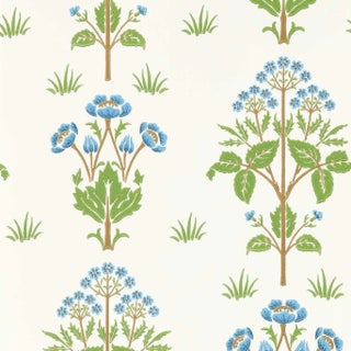 Morris & Co Meadow Sweet Wallpaper in Cobalt/Grass green - a Sample For Sale