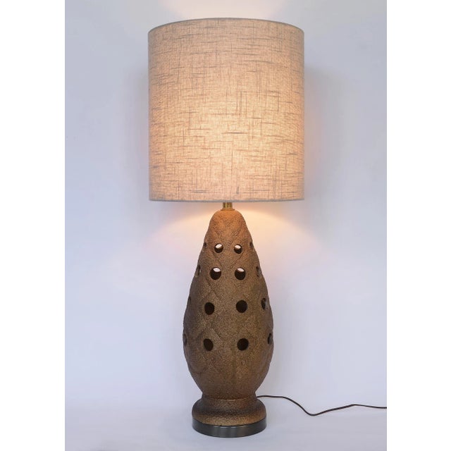 Mid-Century Modern Mid Century Brutalist Metallic Gold Textured Table Lamp For Sale - Image 3 of 10