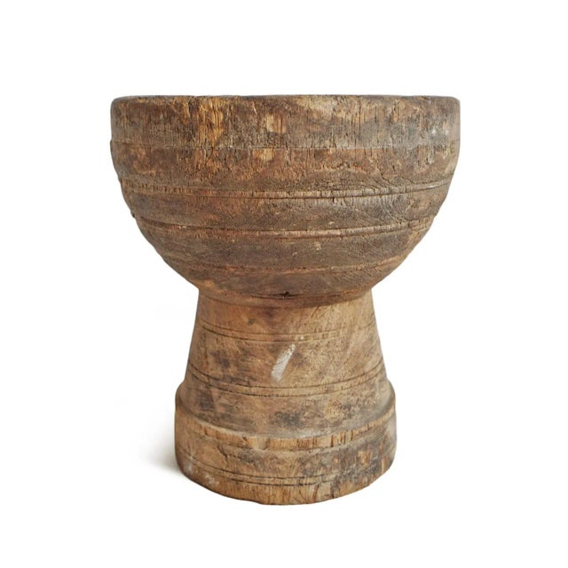 Beautiful old vintage Indian hand carved wood mortar cup. Originally used to grind India spices for cooking. Each is...