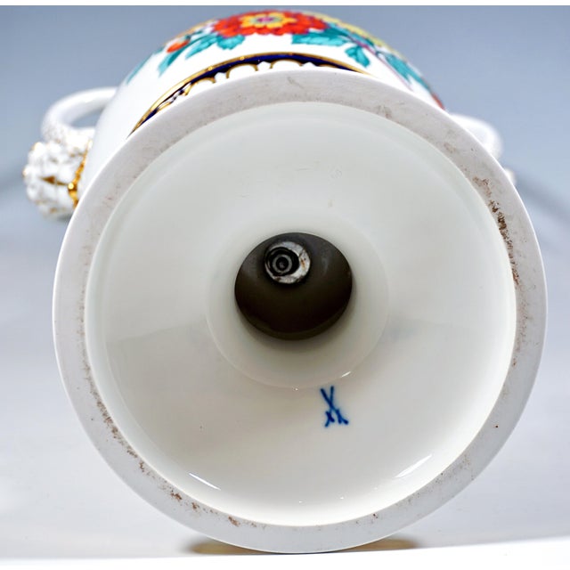 Meissen Snake Handle Vase with Flower Boquet Painting attributed to Leuteritz, 1880s For Sale - Image 10 of 11