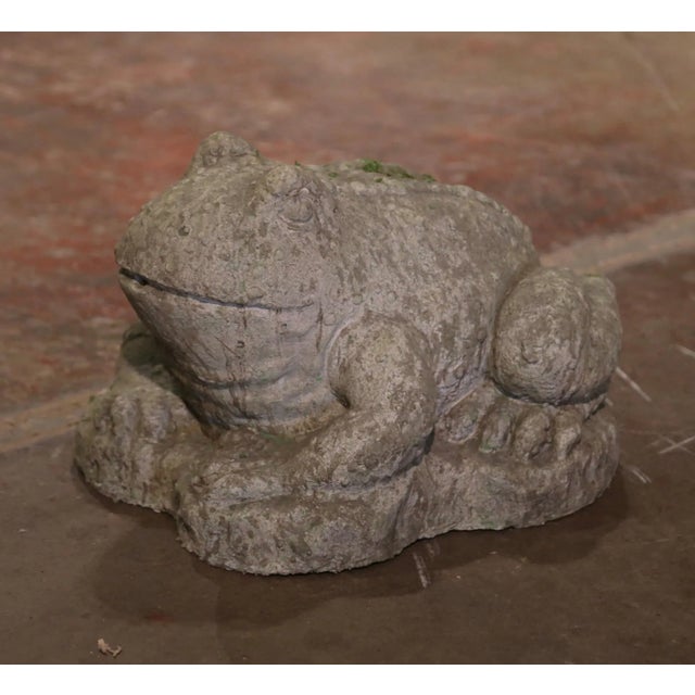 French Vintage French Outdoor Weathered Carved Stone Toad Fountain Element For Sale - Image 3 of 6