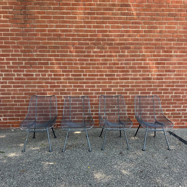 Mid 20th Century Mid 20th Century Russell Woodard Syle Sculptura Wire Patio Dining Set With Slate Top Table For Sale - Image 5 of 12