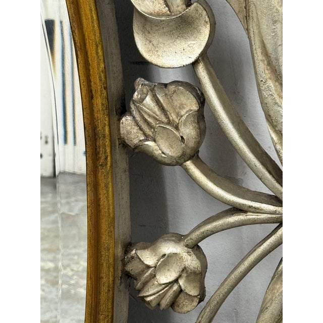 Silver + Gold Trellis Framed Looking Glass Mirror Panel For Sale - Image 9 of 12