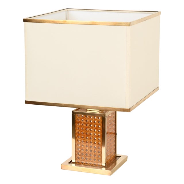 Table Lamp in Vienna Straw and Acrylic Glass, Italy, 1970s For Sale