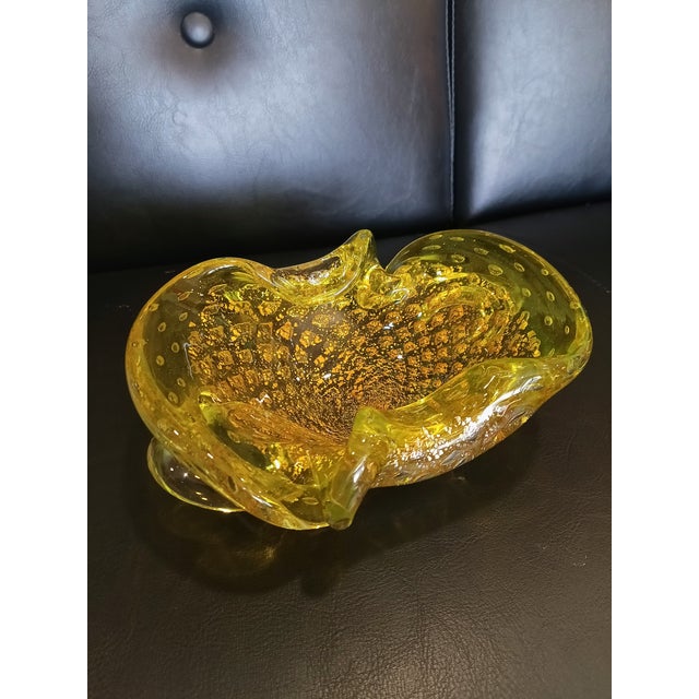Glass Mid-Century Murano-Attributed Yellow Glass Ashtray For Sale - Image 7 of 10