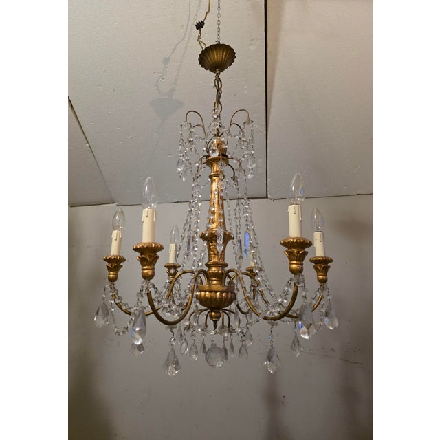 Genoese Chandelier in Gilded Wood and Crystals, 1950s For Sale - Image 9 of 9