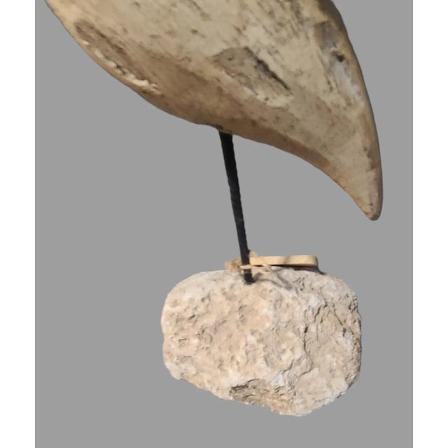 Coastal Late 20th Century Pair of Coastal Hand Carved Driftwood Birds on Stone Bases For Sale - Image 3 of 10