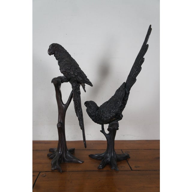 Mid 20th Century Mid Century French Kulang Bronze Bird Sculptures Statues - Set of 2 For Sale - Image 5 of 12