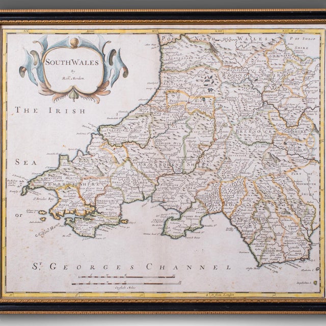 Antique South Wales Map, English, Framed, Robert Morden Cartography, Circa 1720 For Sale - Image 4 of 12